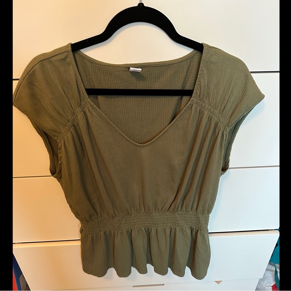 NWOT smocked waist green top size Large